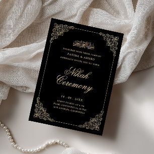 Antieke Barok Gouden Schrift Zwarte Nikah Ceremoni Kaart