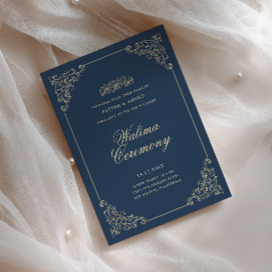 Antieke Barokke Lijst Navy Blauwe Walima Ceremonie Kaart