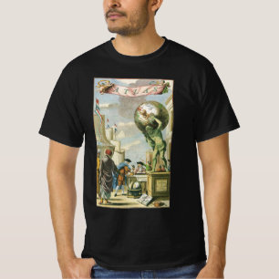 Antieke Barokke Tijdperk Atlas Frontispice Wereldb T-shirt