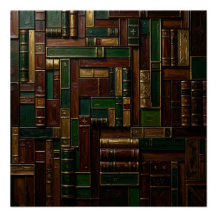 Antieke Bibliotheek Boekenplank Groen Goud Perfect Poster