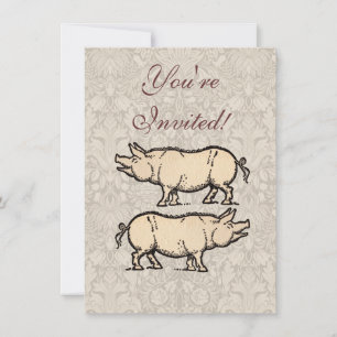 Antieke Biggetje Illustratie Cute Vintage Kaart