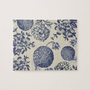 Antieke Blauwe Bloemprint Bloemmotief Legpuzzel