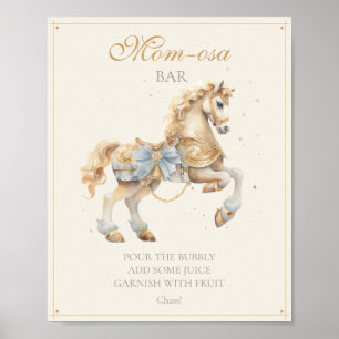 Antieke Blauwe Draaimolen Paard Moeder-osa Bar Poster