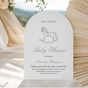 Antieke Blauwe Jongen Schommelpaard Baby Shower Kaart