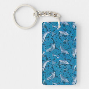 Antieke Blauwe Vis & Zeewier: Art Nouveau Scheepva Sleutelhanger