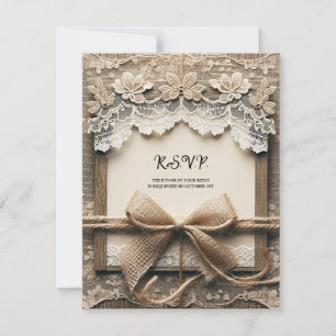 Antieke Bloem Kant Jute Zak Rustieke Trouw RSVP Kaart