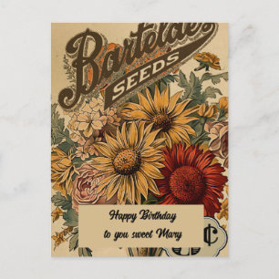 Antieke Bloemen Drie cent Verjaardag Briefkaart
