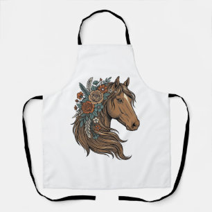 Antieke bloemige paardenkop vectordesign_1 schort