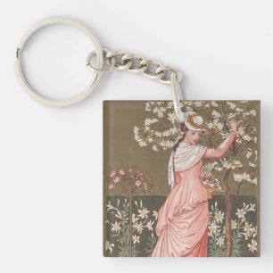 Antieke bloemkaart voor Valentijnsdag, Victoriaans Sleutelhanger