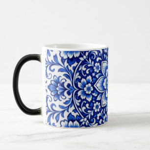 Antieke bloemkeramiek mok   Blue & White Botanica
