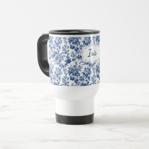 Antieke bloemmotief blauwe witte Toile gepersonali Reisbeker
