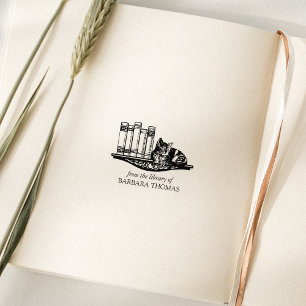 Antieke Boekenplank Kat Van De Bibliotheek Van Rubberstempel