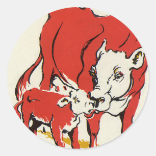 Antieke boerderijdieren, Holstein-koe met kalf Ronde Sticker