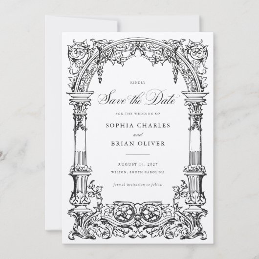 Antieke boog wijnranken ornament kader Save the Da Kaart (Voorkant)