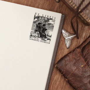 Antieke boot aangepaste Ex Libris bibliotheekboek Rubberstempel