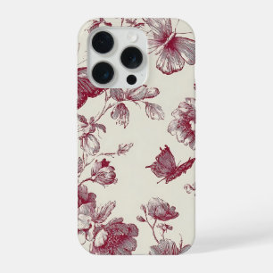 Antieke bordeauxrode bloem telefoonhoes iPhone 15 pro hoesje