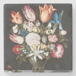 Antieke Bosschaert Hollandse Tulpen en Rozen Kunst Stenen Onderzetter