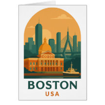 Antieke Boston Reis Wenskaart – Retro VS
