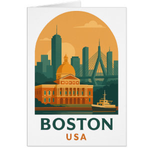 Antieke Boston Reis Wenskaart – Retro VS