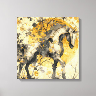 Antieke botanische geest Witte paard bloemranken Canvas Afdruk