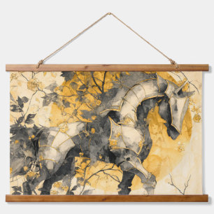 Antieke botanische geest Witte paard bloemranken Hangend Wandkleed