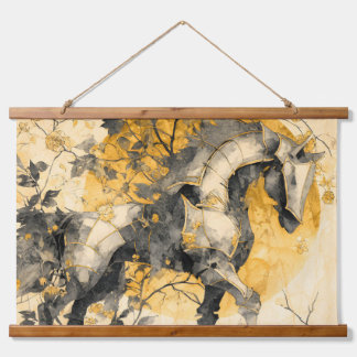 Antieke botanische geest Witte paard bloemranken Hangend Wandkleed