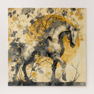 Antieke botanische geest Witte paard bloemranken Legpuzzel