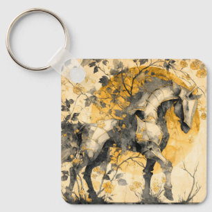 Antieke botanische geest Witte Paard Bloemranken Sleutelhanger