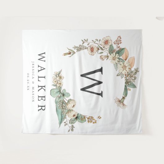 Antieke Botanische Monogram Achtergrond Foto Booth Wandkleed (Voorkant (horizontaal))