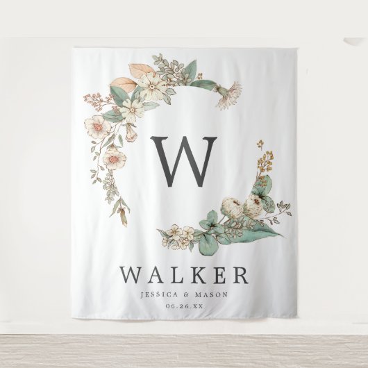 Antieke Botanische Monogram Achtergrond Foto Booth Wandkleed (Voorkant)