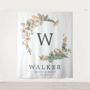 Antieke Botanische Monogram Achtergrond Fotohokje Wandkleed