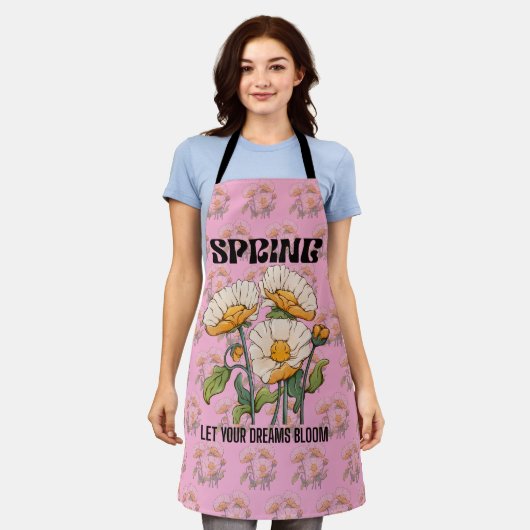 Antieke botanische print met een wilde bloem lente schort (Gedragen)