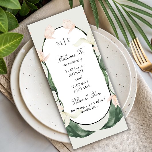 Antieke botanische tulpen monogram trouwprogramma