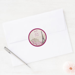Antieke Bourgondië Goud Roze Eiffeltoren Bloesems Ronde Sticker