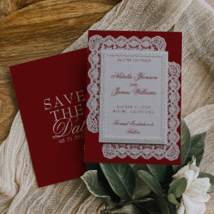 Antieke Bourgondië Kantwerk Onderlegger Oude Geld Save The Date