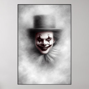 Antieke Boze Clown in Hoed Poster