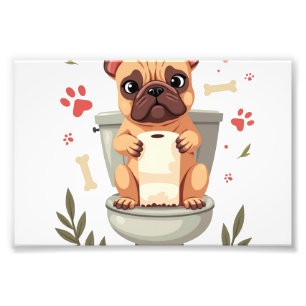 Antieke boze Franse Bulldog met toiletpapier Foto Afdruk