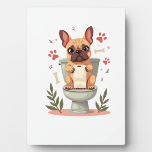 Antieke boze Franse Bulldog met toiletpapier Fotoplaat