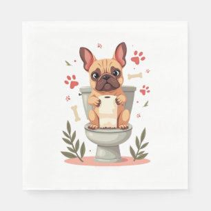 Antieke boze Franse Bulldog met toiletpapier Servet