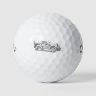 antieke brandweerwagen potloodschets brandweerman golfballen