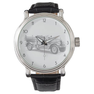 antieke brandweerwagen potloodschets brandweerman horloge