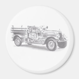 antieke brandweerwagen potloodschets brandweerman magneet
