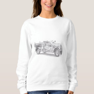 antieke brandweerwagen potloodschets brandweerman trui