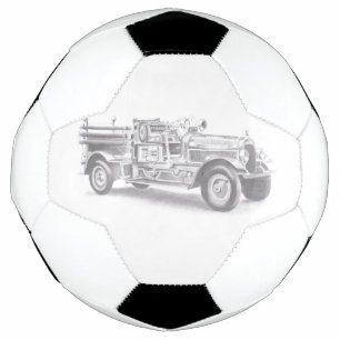 antieke brandweerwagen potloodschets brandweerman voetbal