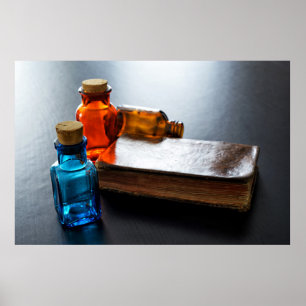 Antieke brillen voor medicijnen en antiek boek poster
