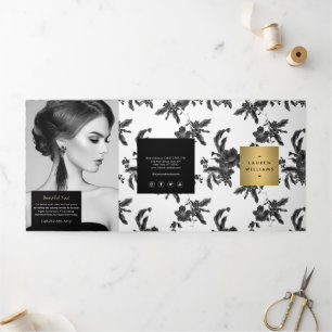 Antieke brochure met zwart bloempatroon drieluik kaart