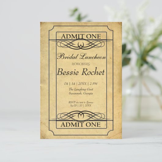 Antieke bruiloft evenemententicket kaart (Staand voorkant)