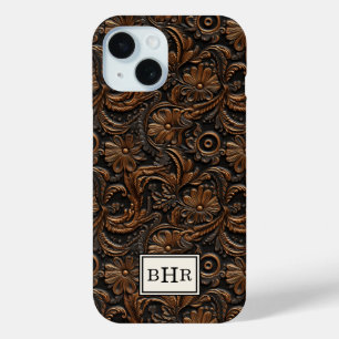 Antieke bruine bewerkte leder monogram