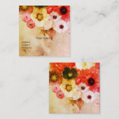 ANTIEKE BRUINE RODE WITTE ROZEN EN ANEMONE BLOEMEN VIERKANTE VISITEKAARTJE (Voorkant / Achterkant)