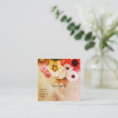 ANTIEKE BRUINE RODE WITTE ROZEN EN ANEMONE BLOEMEN VIERKANTE VISITEKAARTJE (Staand voorkant)